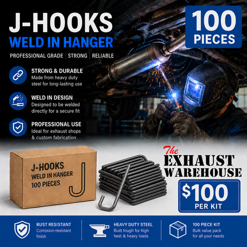 Weld-In J-Hook Exhaust Hanger Kit – 100 Pieces - Heavy Duty Steel Hangers