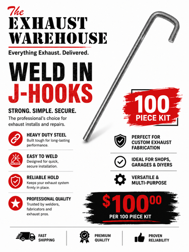 Weld-In J-Hook Exhaust Hanger Kit – 100 Pieces - Heavy Duty Steel Hangers