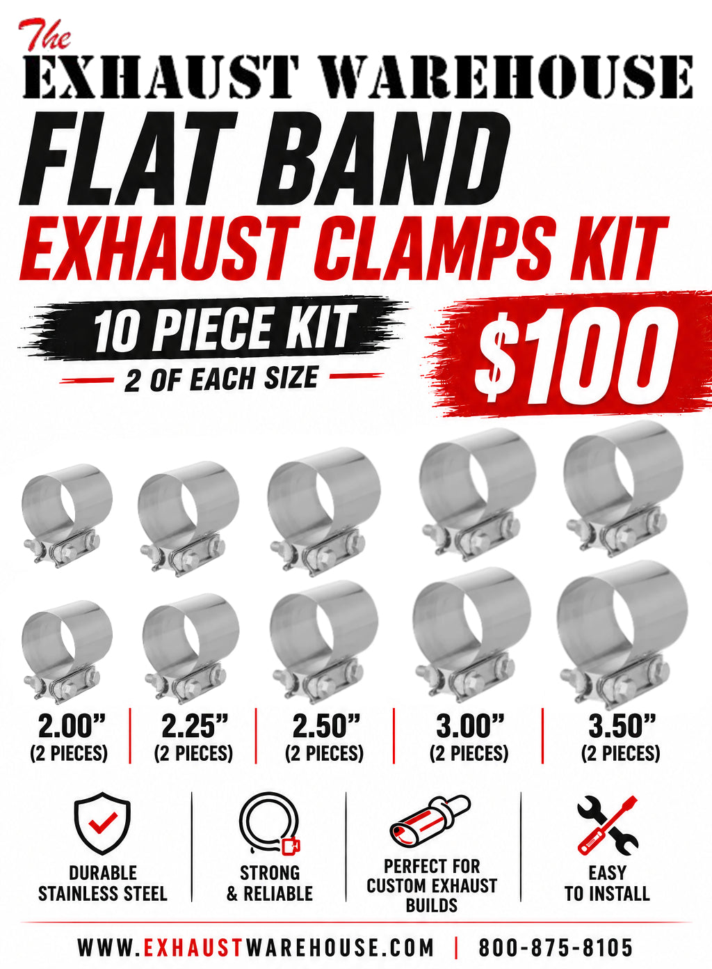 Flat Band Exhaust Clamp Kit – 10 Piece Assortment